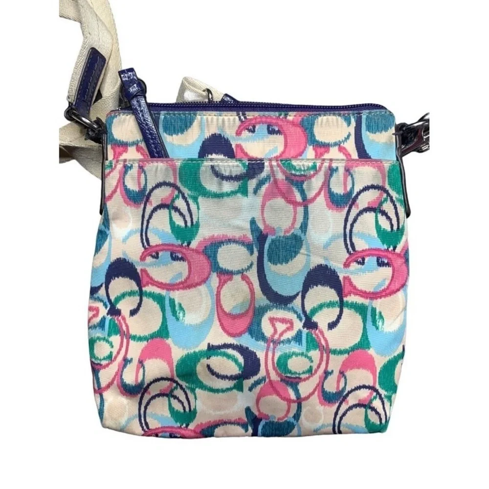 Coach Ikat Scribble Signature Multicolor Crossbody Purse Patent Leather